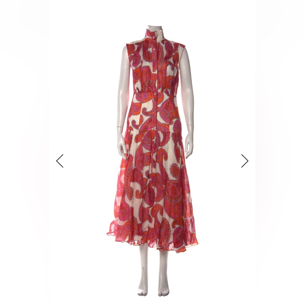 Zimmerman Rami Pink & Orange Paisley Sleeveless Midi Dress, Size 1